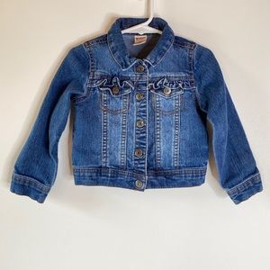 Arizona Jean Co Girls Jean Jacket Sz 3T Medium Wash Denim Ruffles Stretch Snaps